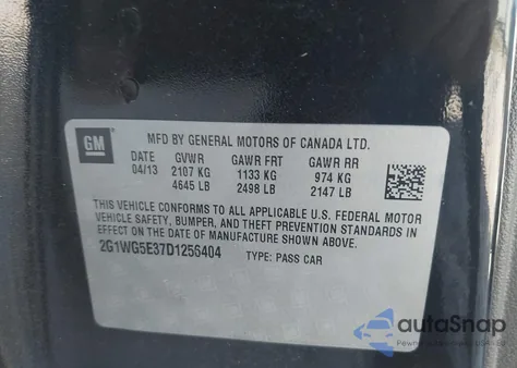 2013 Chevrolet Impala Lt z USA, uszkodzony, nr VIN 2G1WG5E37D1256404